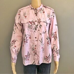 Joe Fresh Boho Cottagecore Pink Floral Pattern Artsy Button Down Shirt Blouse.